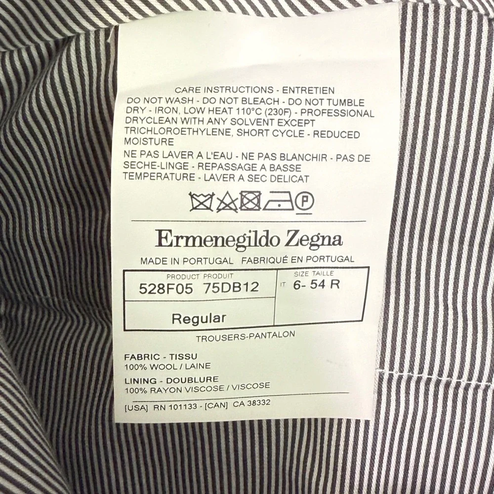 New Ermenegildo Zegna TROFEO COMFORT Wool Regular Fit Dress Pants Sz 36x29 NWOT